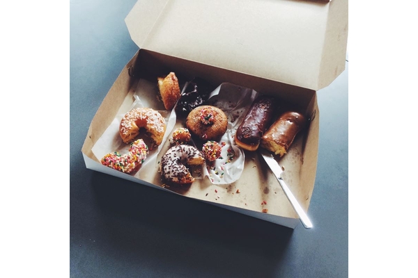 Baked goods in paper box.